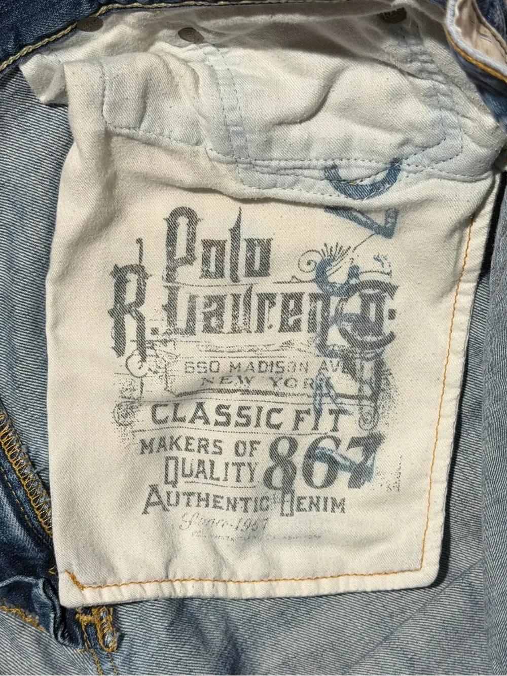 Polo Ralph Lauren 867 Jeans Men’s 38x30 Blue Denim Straight Leg Classic Fit